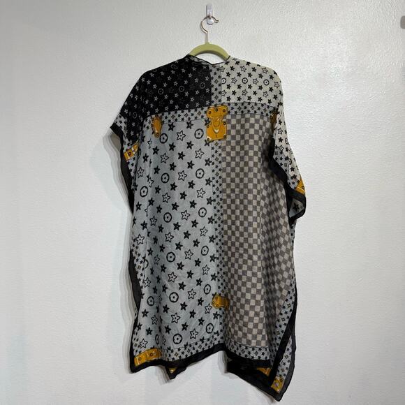 Odiva Black Print Open Front Kimono Sz O/S - Picture 9 of 12